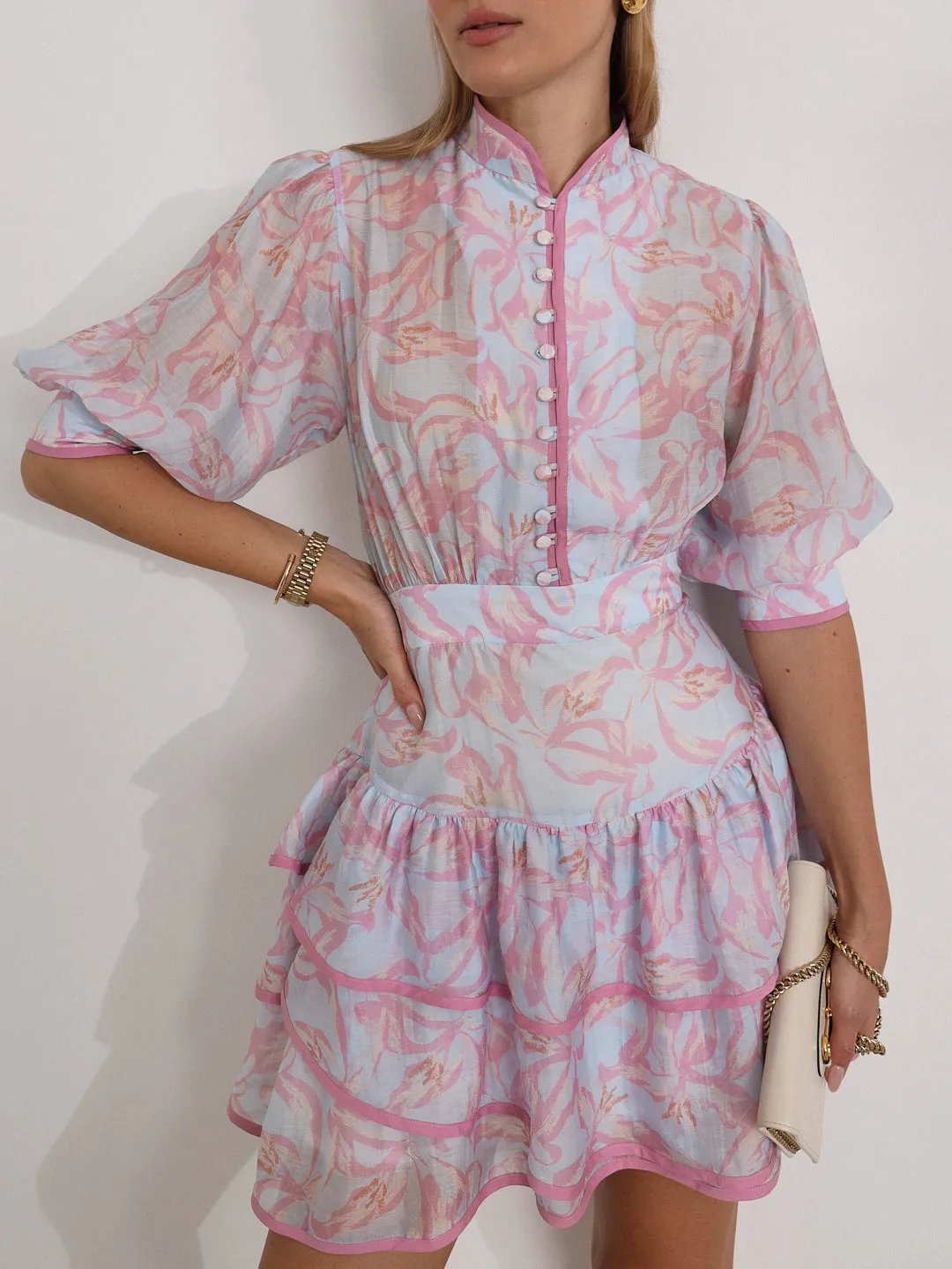Patriza Tiered Frill Dress | Pastel Mix