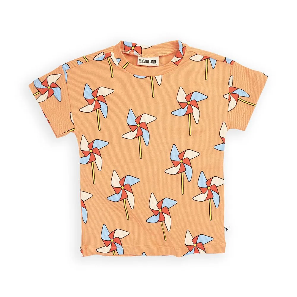 Pinwheel Crewneck Rib Short Sleeve Shirt - 2 Left Size 8-10 & 12-14 years