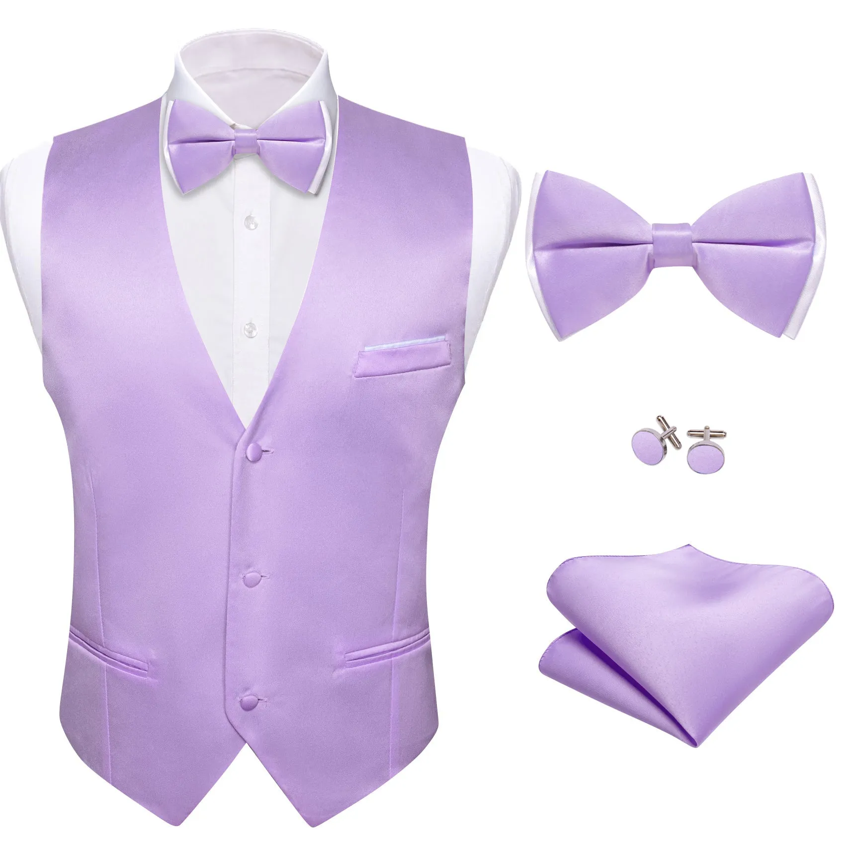 Purple Orchid Solid Silk Men's Vest Bow Tie Set Waistcoat Suit Set