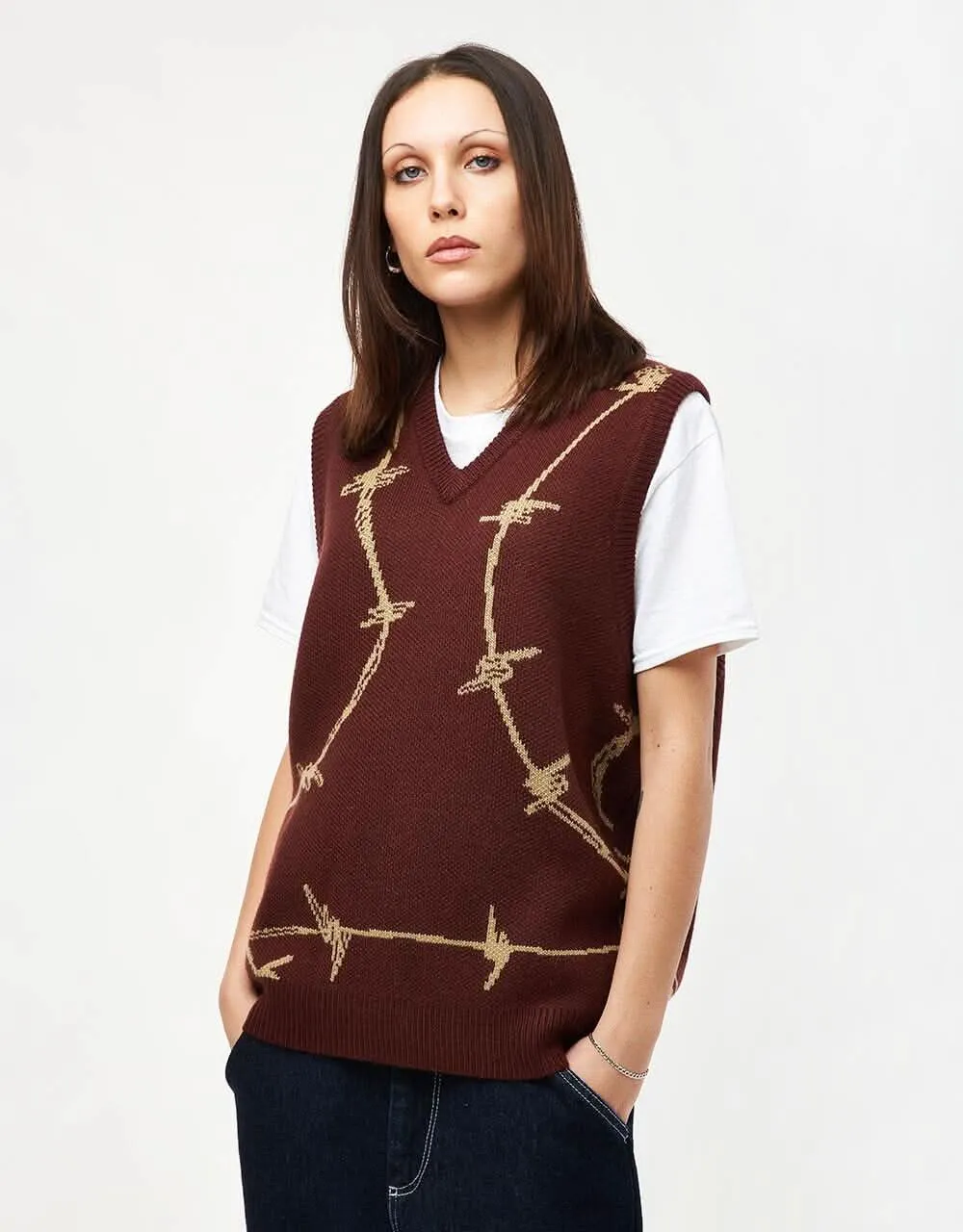 Route One Barbed Knitted Vest - Nut Brown/Wheat