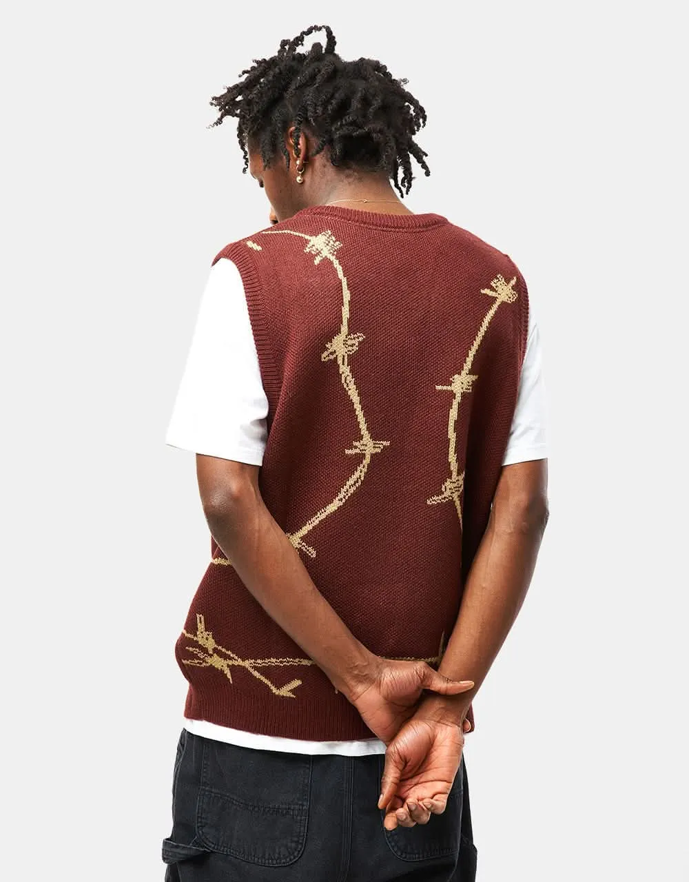 Route One Barbed Knitted Vest - Nut Brown/Wheat