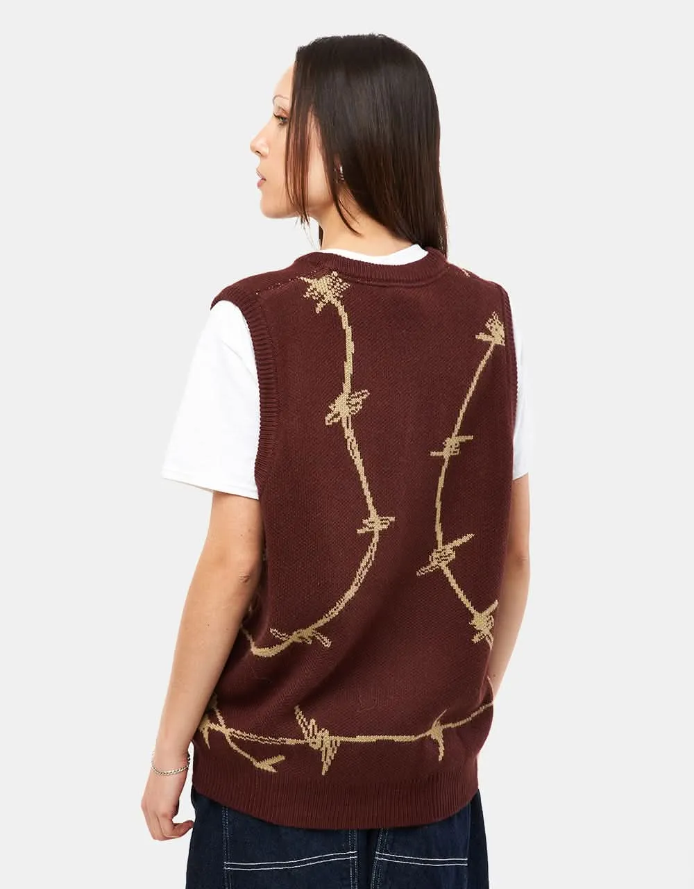 Route One Barbed Knitted Vest - Nut Brown/Wheat