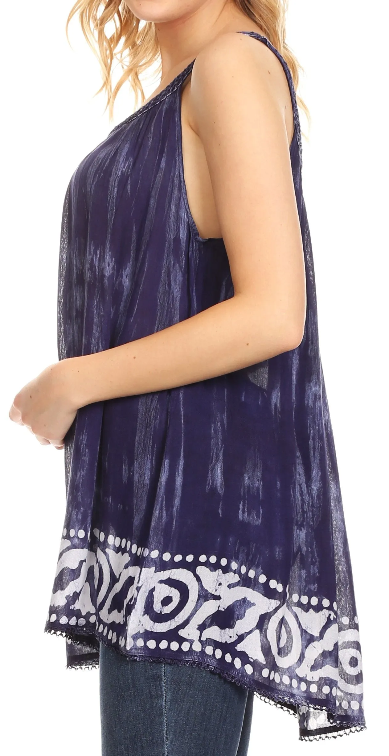 Sakkas Lidia Women's Casual Loose Batik Tie Dye Sleeveless Tank Top Blouse Tunic