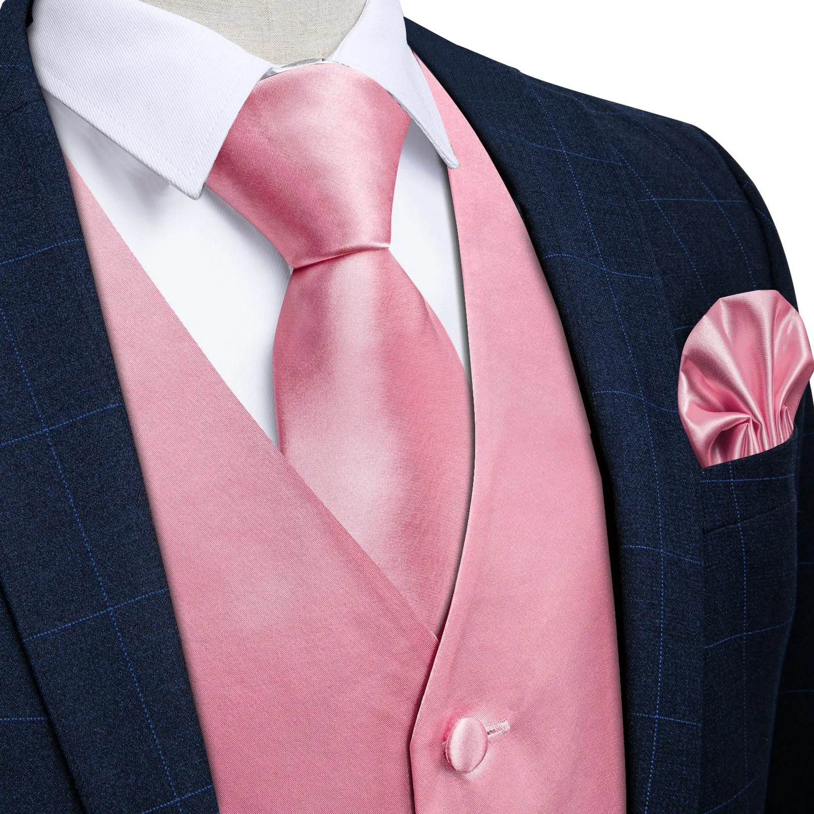 Satin Baby Pink Solid Men's Vest Tie Set