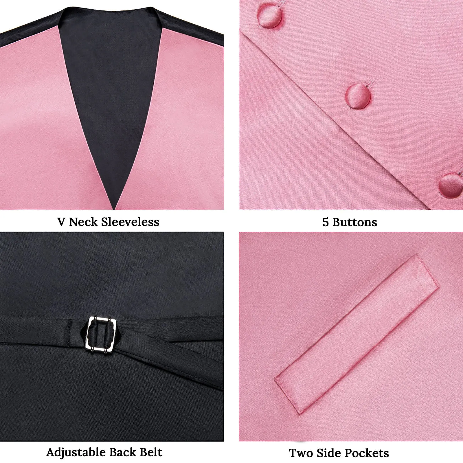Satin Baby Pink Solid Men's Vest Tie Set