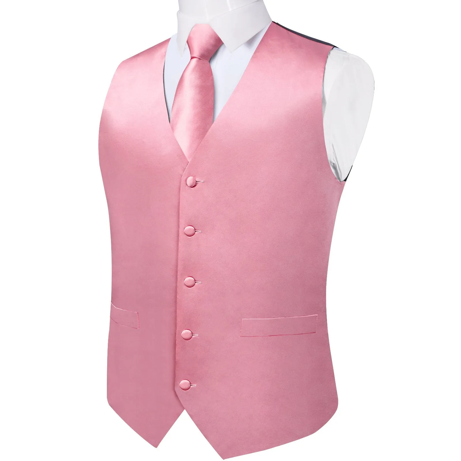 Satin Baby Pink Solid Men's Vest Tie Set