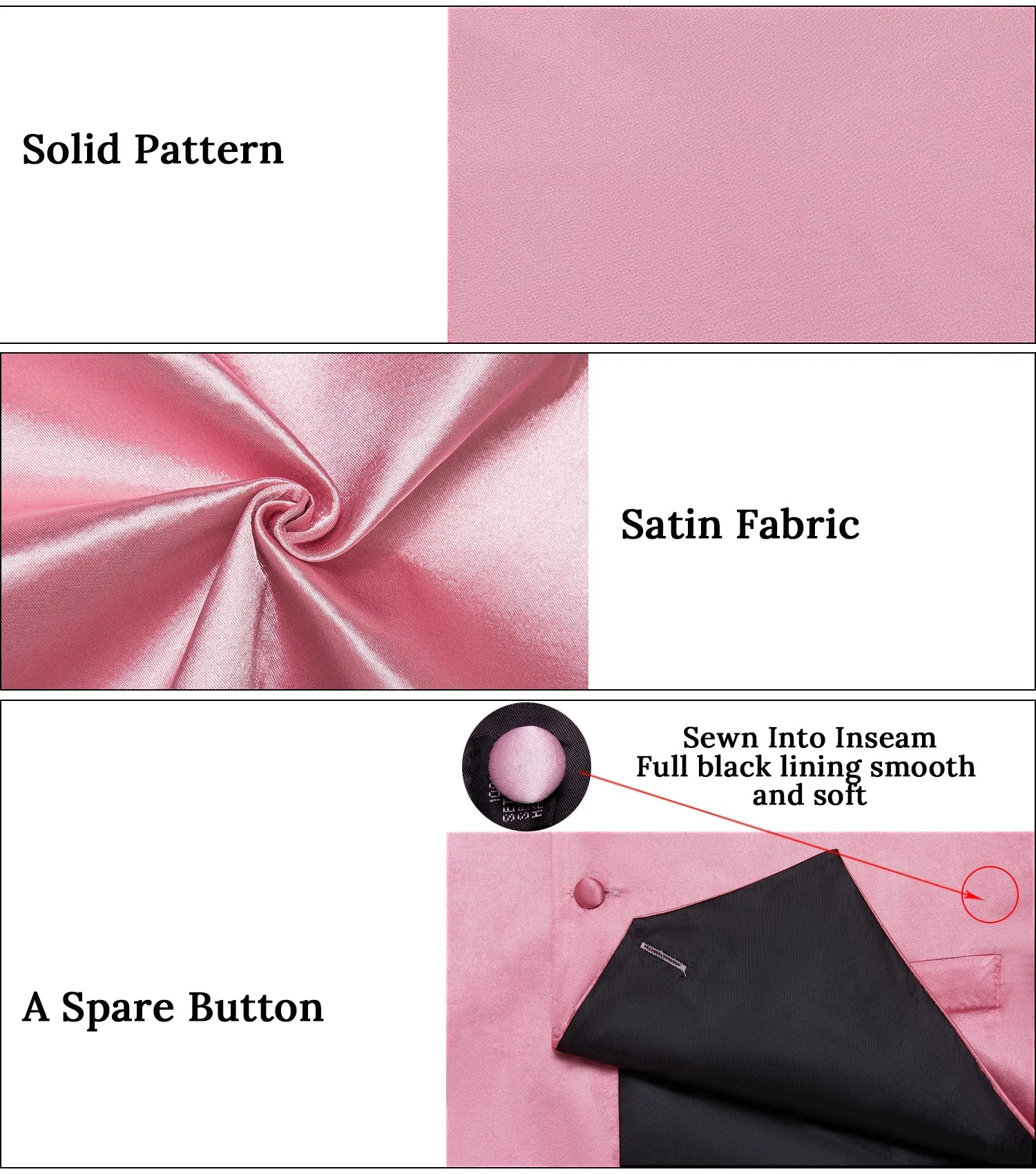 Satin Baby Pink Solid Men's Vest Tie Set