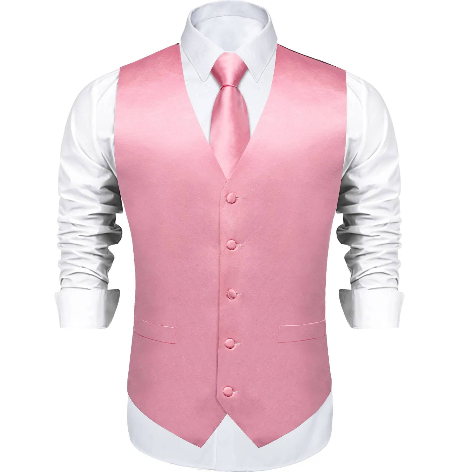 Satin Baby Pink Solid Men's Vest Tie Set