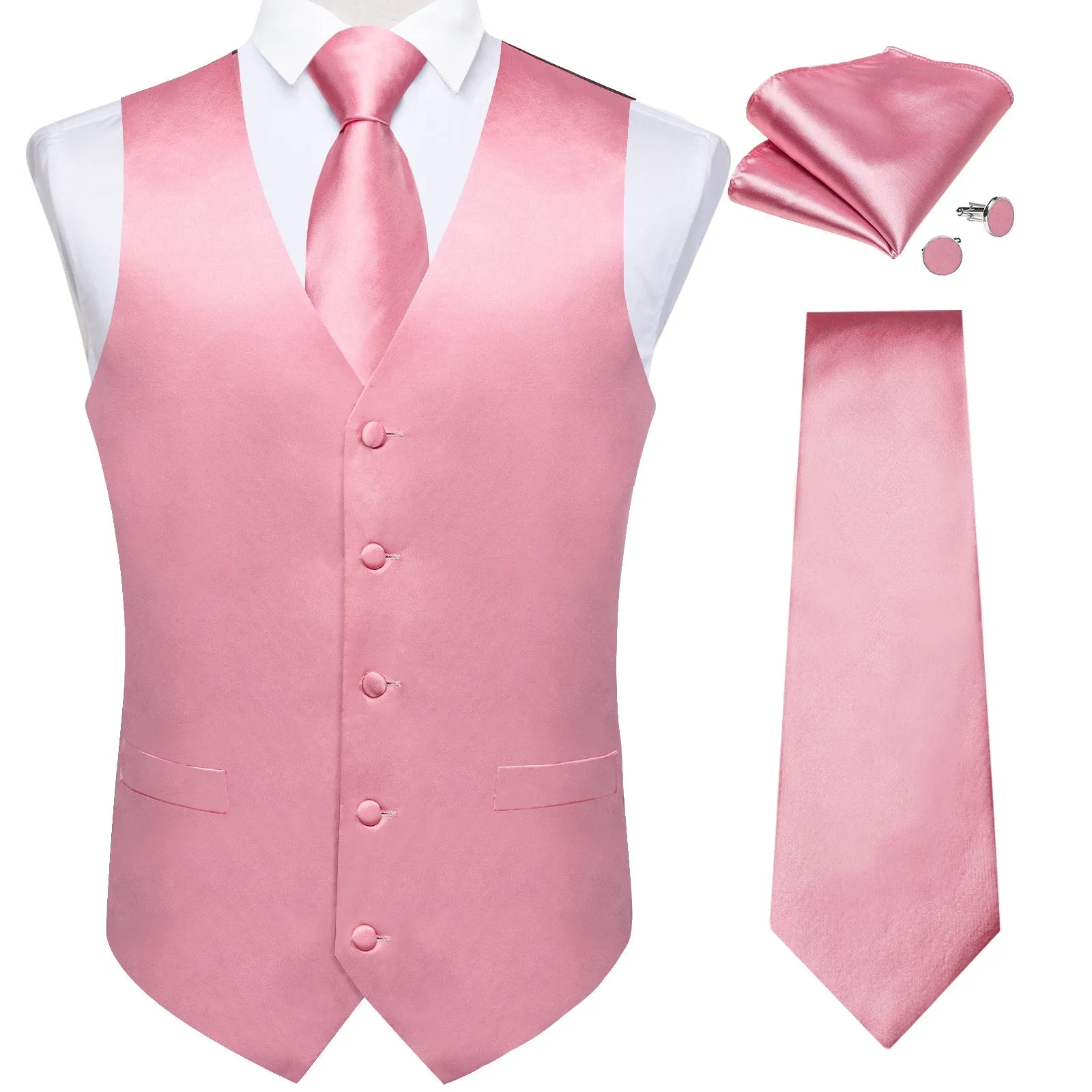 Satin Baby Pink Solid Men's Vest Tie Set