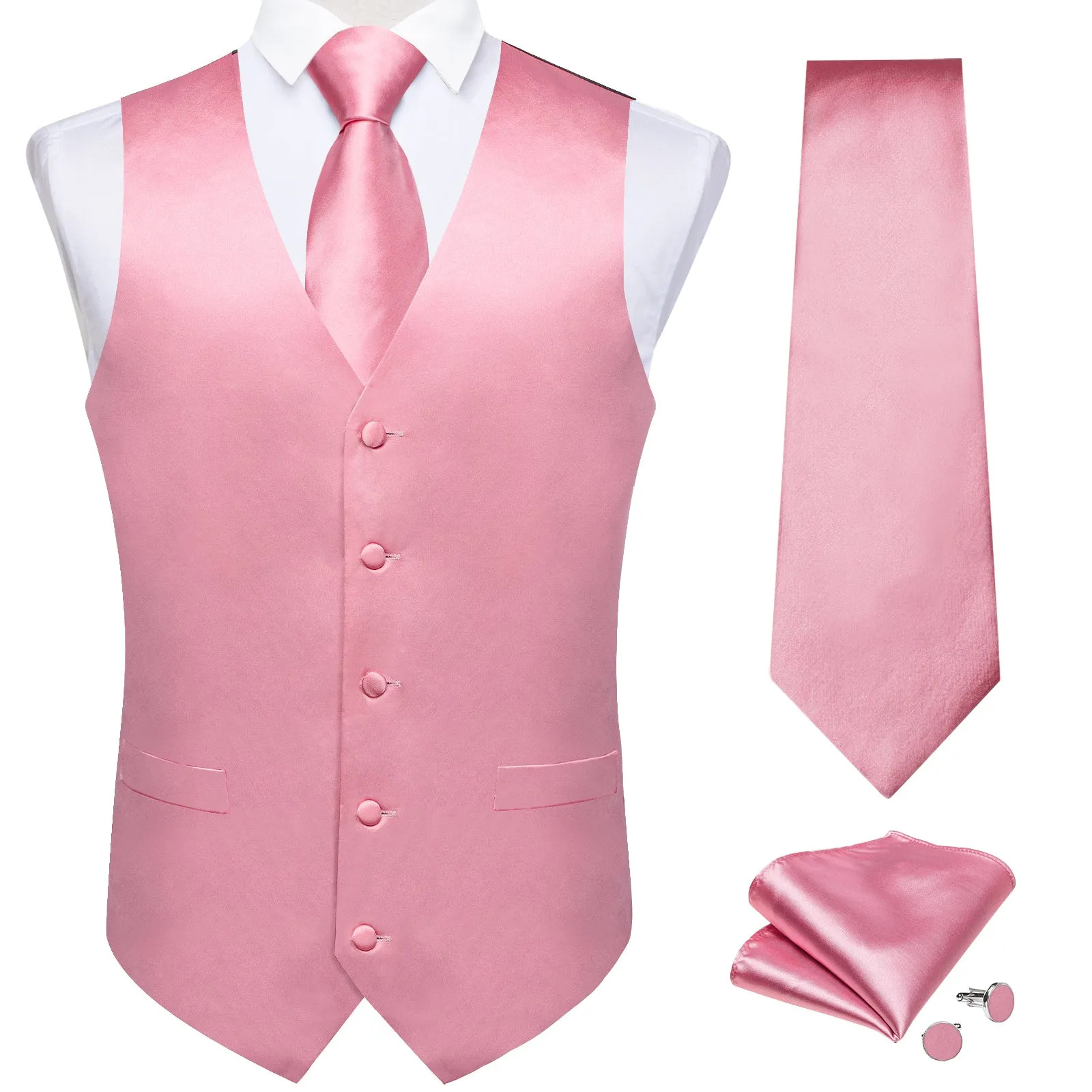Satin Baby Pink Solid Men's Vest Tie Set