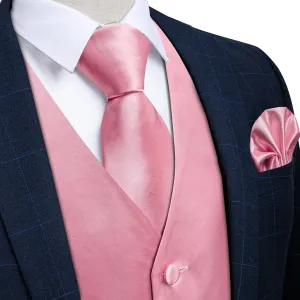 Satin Baby Pink Solid Men's Vest Tie Set