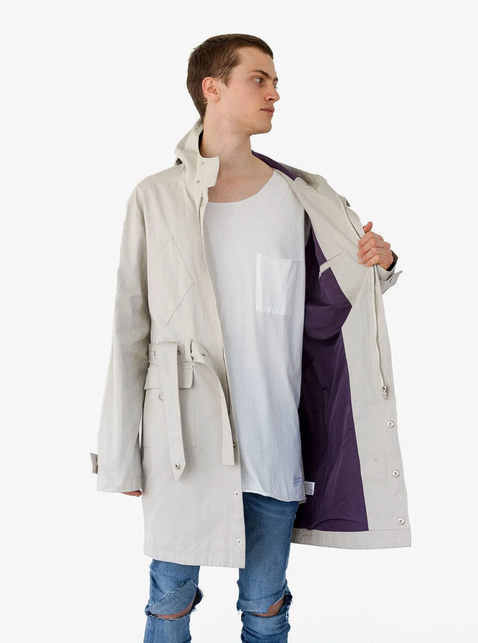 Silver Scale Longline Hooded Jacket in Silver