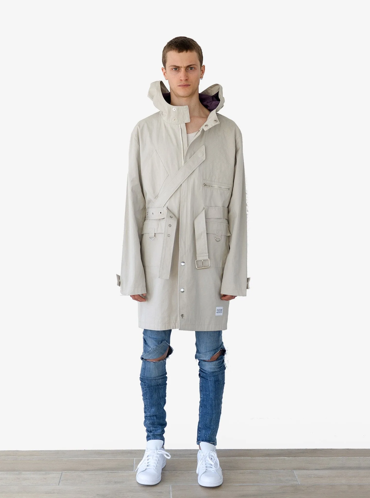 Silver Scale Longline Hooded Jacket in Silver