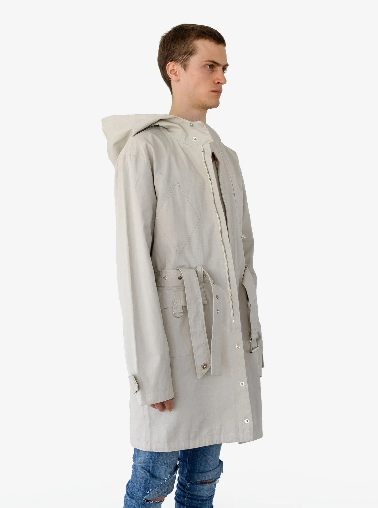 Silver Scale Longline Hooded Jacket in Silver