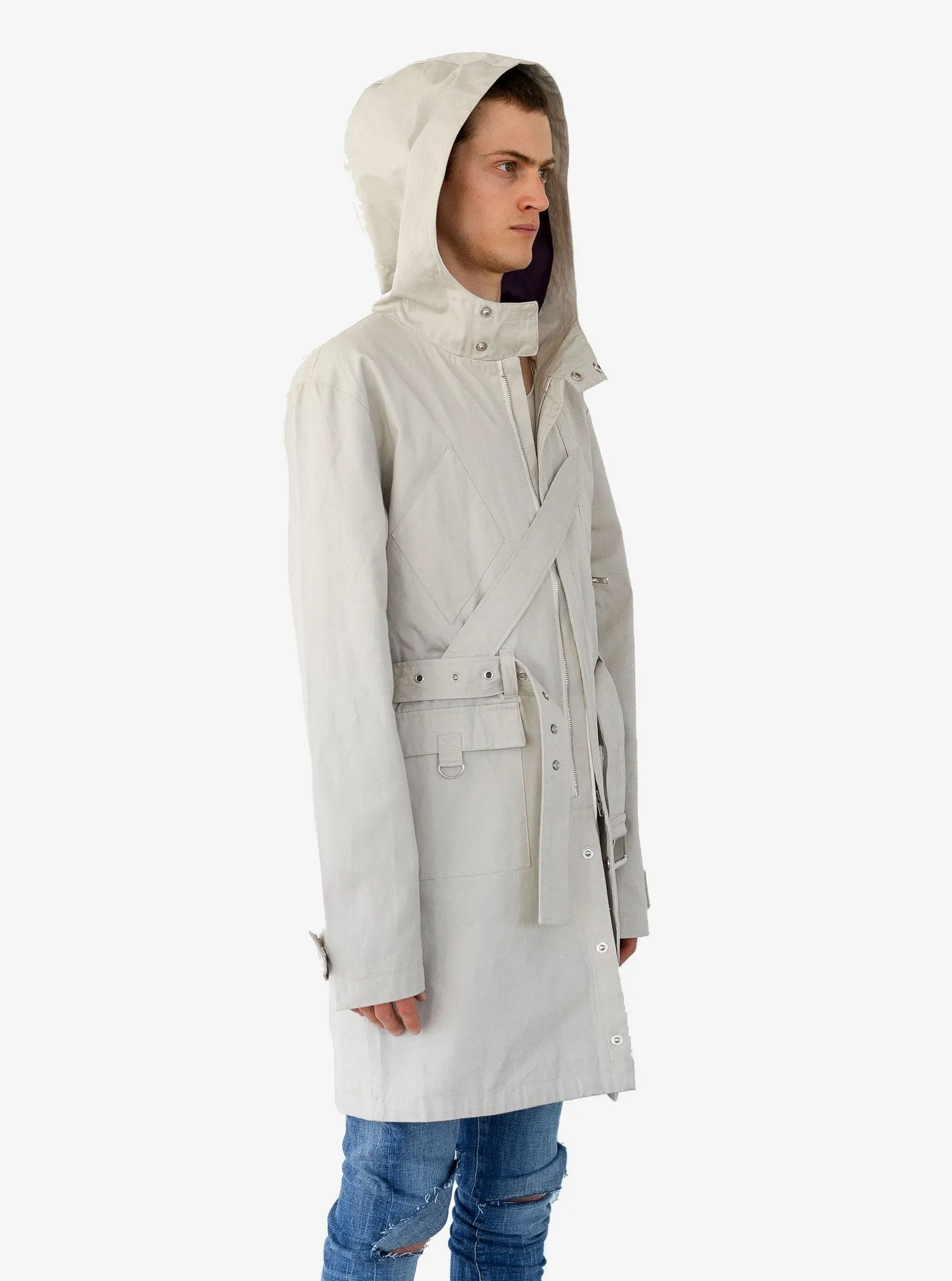 Silver Scale Longline Hooded Jacket in Silver