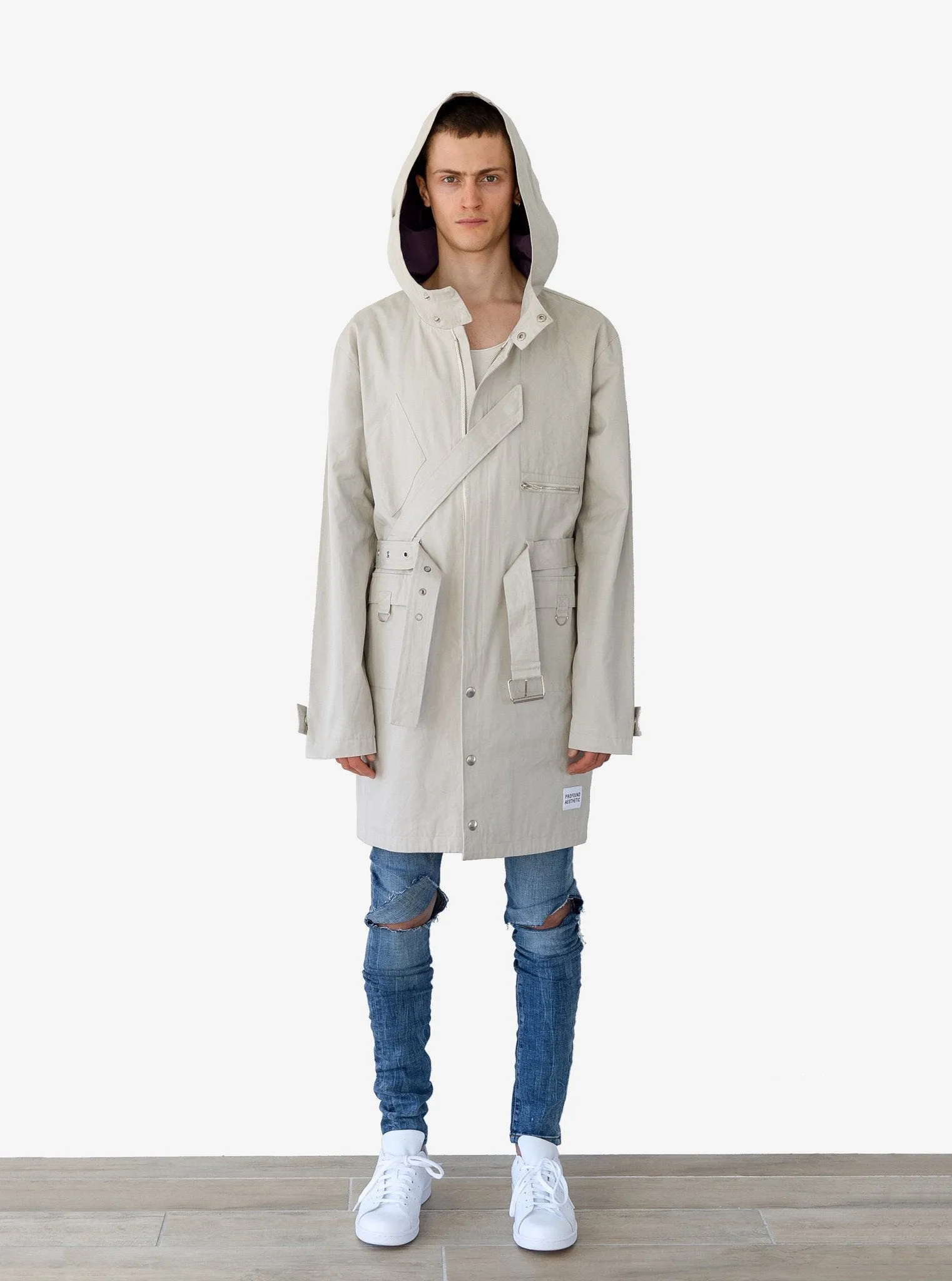 Silver Scale Longline Hooded Jacket in Silver