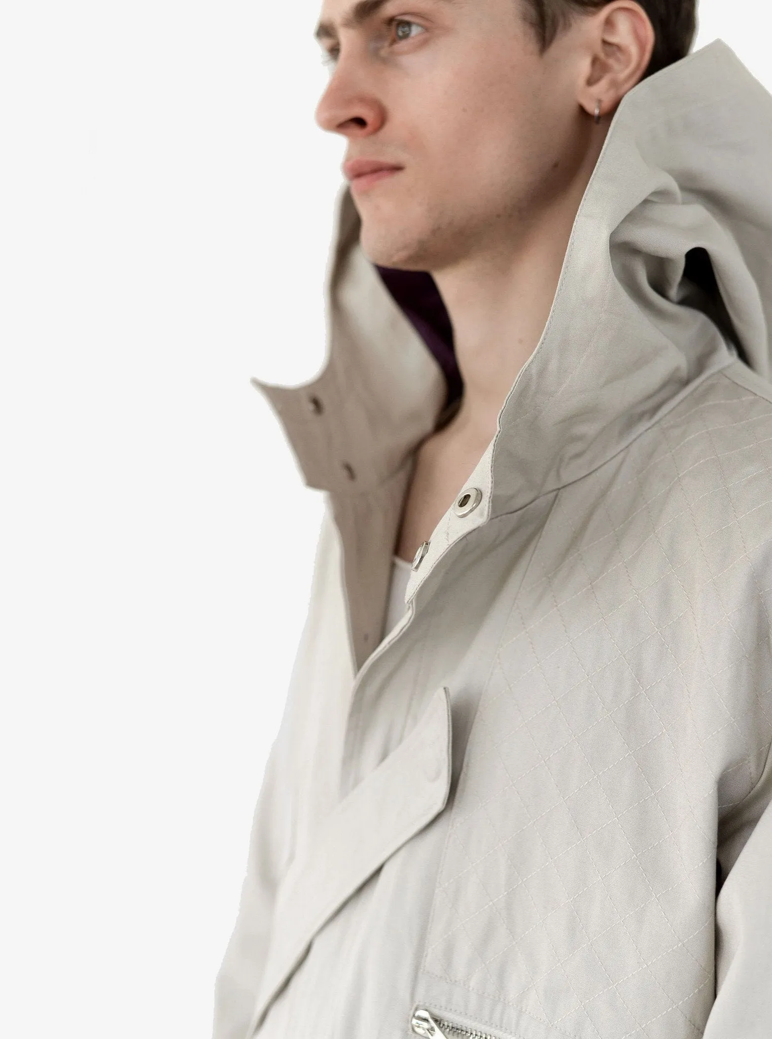 Silver Scale Longline Hooded Jacket in Silver