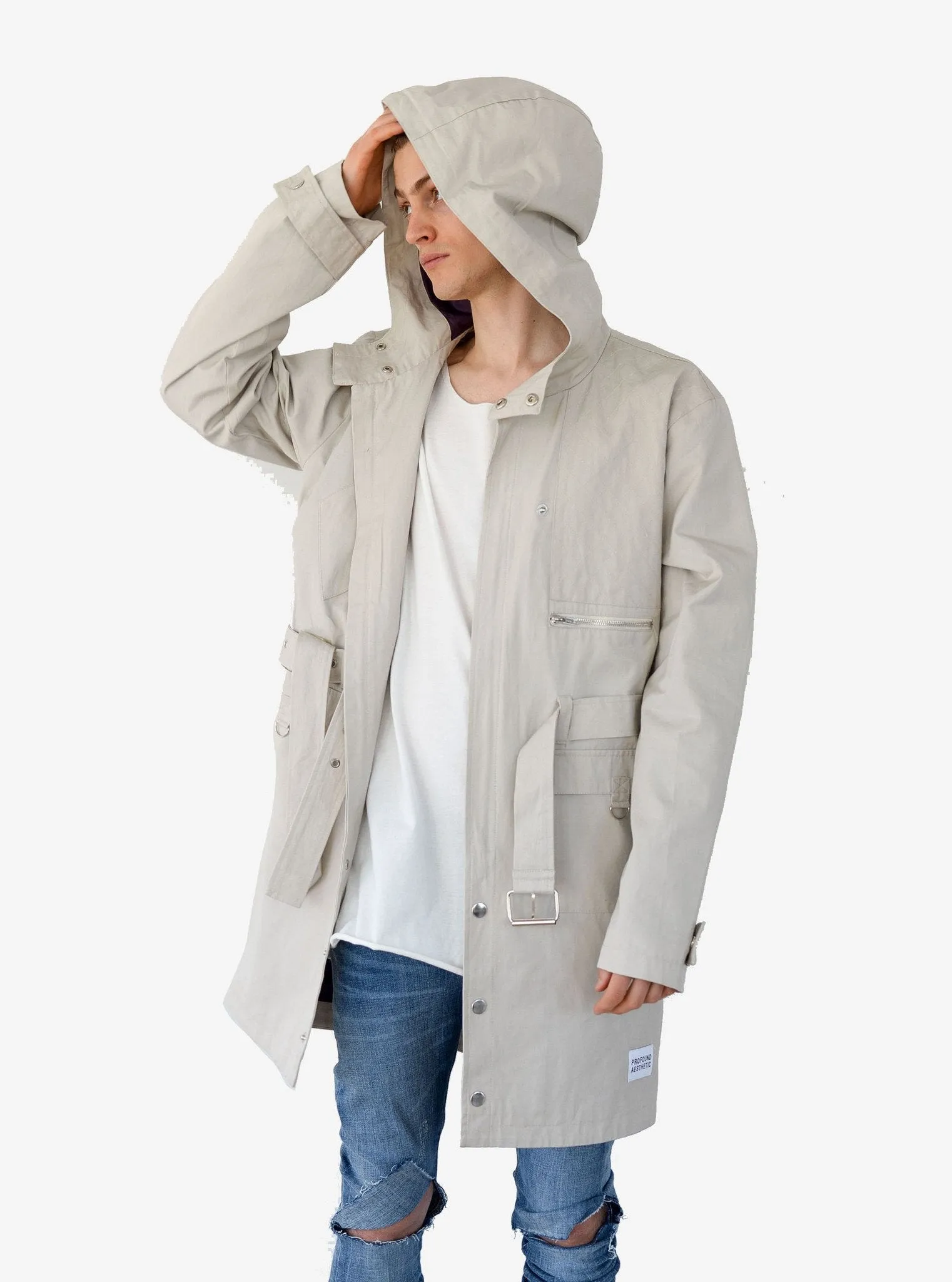 Silver Scale Longline Hooded Jacket in Silver