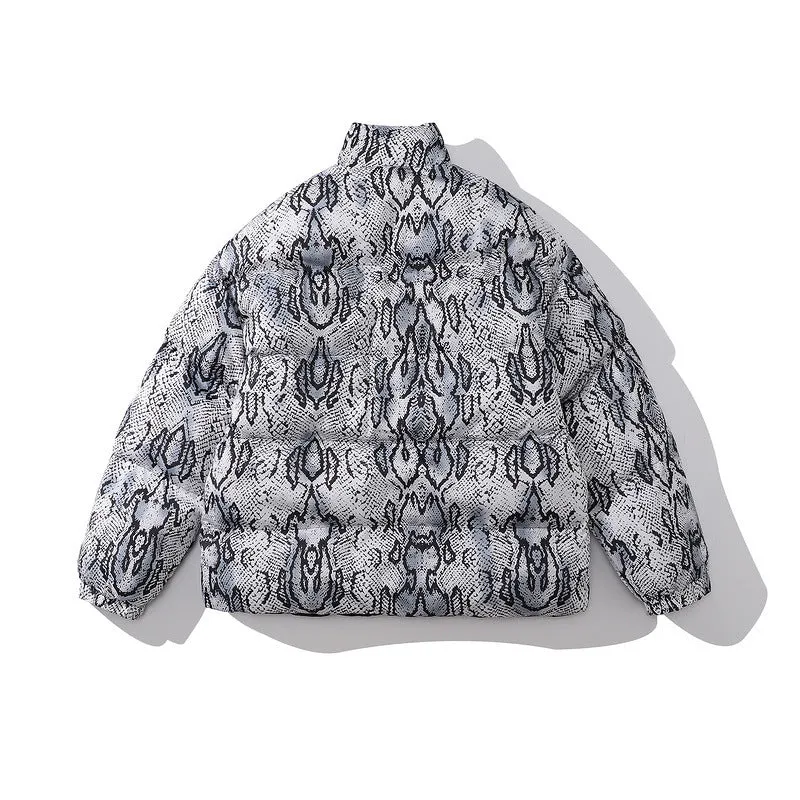 Snake Pattern Full Print Stand-up Collar Cotton Clothing Men's And Women's National Tide Brand Quilted Couple Jacket