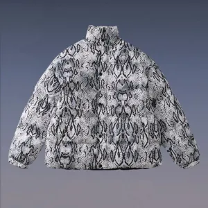Snake Pattern Full Print Stand-up Collar Cotton Clothing Men's And Women's National Tide Brand Quilted Couple Jacket