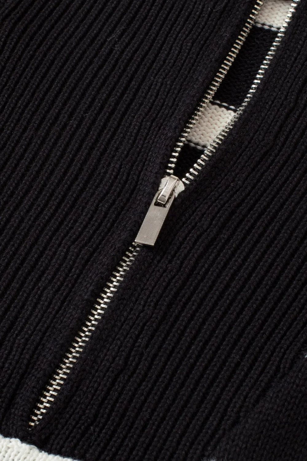 TEEK - Black White Striped Half Zip Sweater Vest