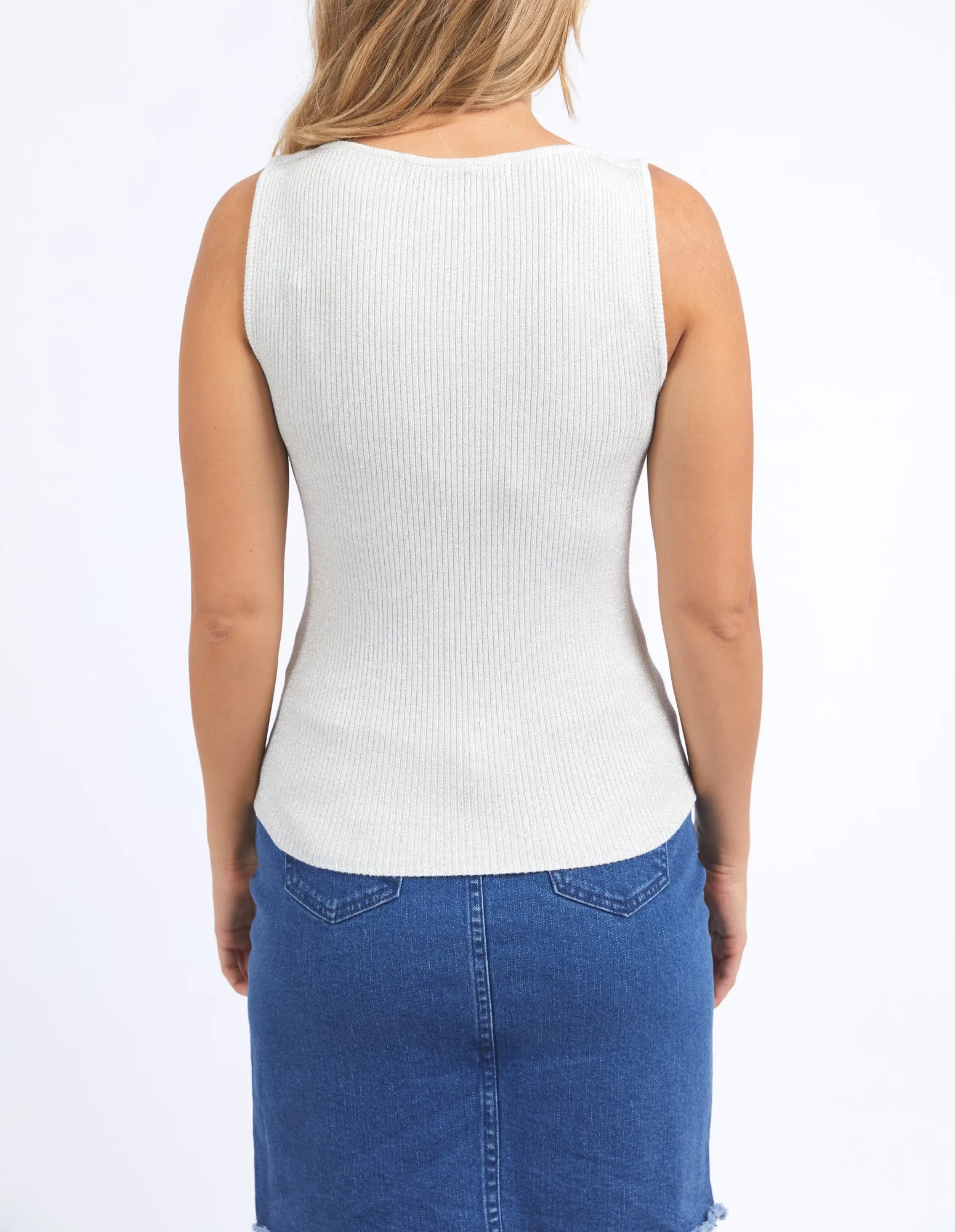 Tessa Metallic Knit Tank - White & Silver