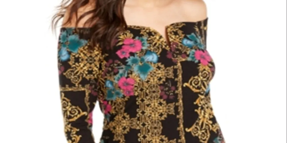 Thalia Sodi Women's Sweetheart Neck Printed Top Black Size X-Small