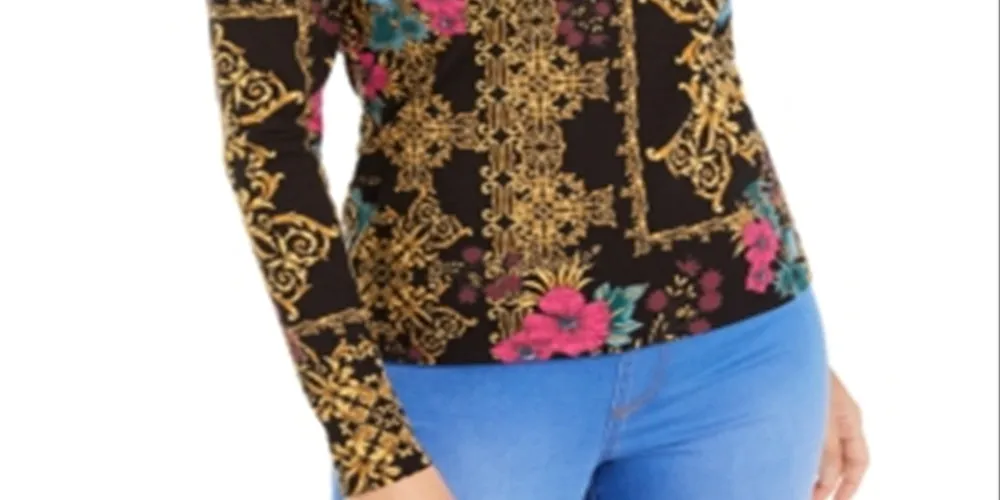Thalia Sodi Women's Sweetheart Neck Printed Top Black Size X-Small