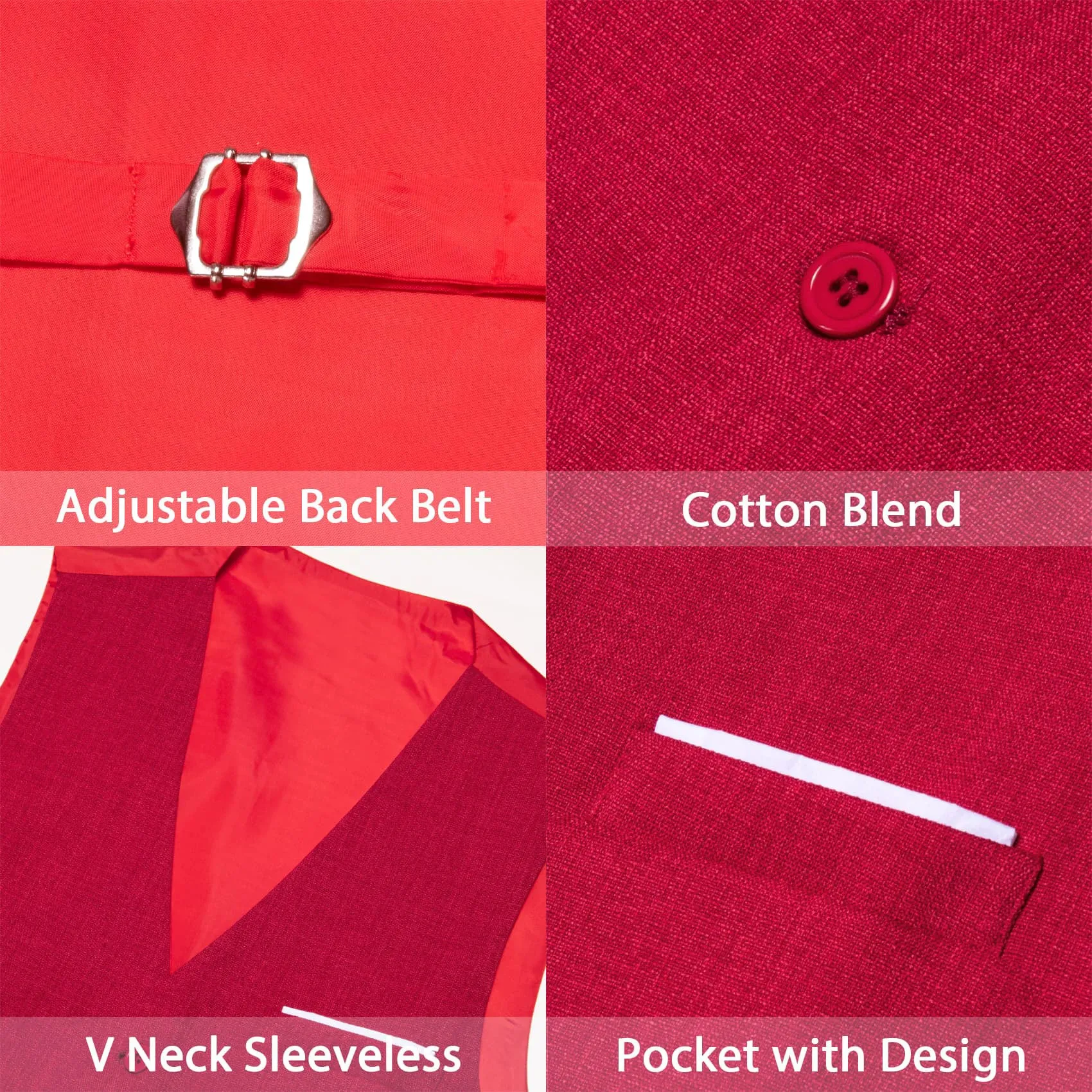 Ties2you Dress Vest Classic Red Solid V Neck Button Up Silk Mens Work Vest Top