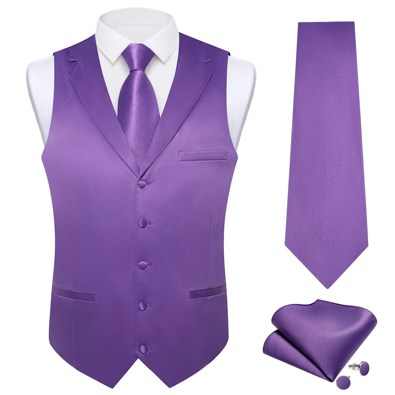 Ties2you Dress Vest Royal Purple Solid Notched Collar Mens Work Silk Vest