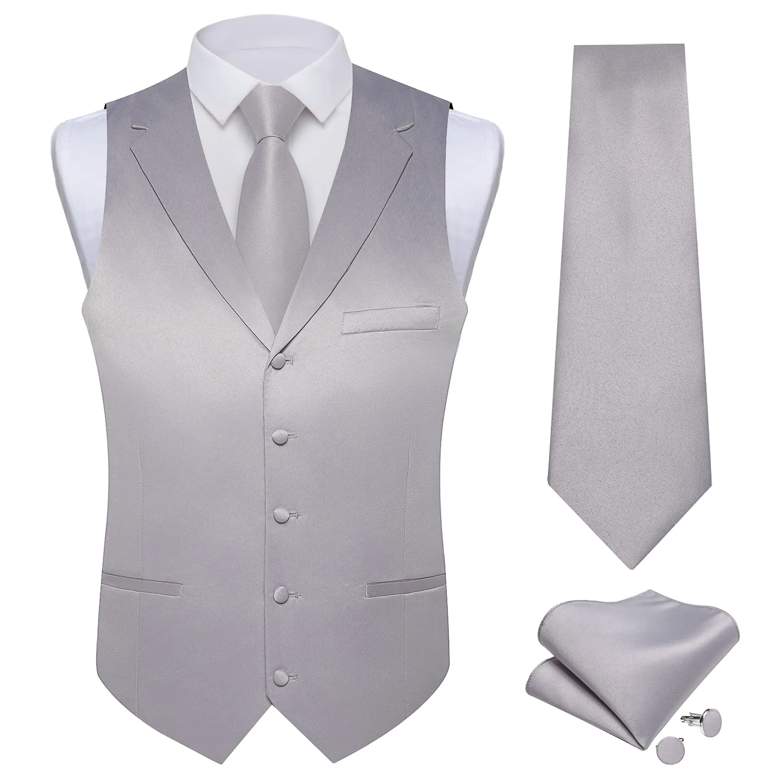 Ties2you Dress Vest Smoke Grey Solid Notched Collar Mens Silk Work Vest for Business