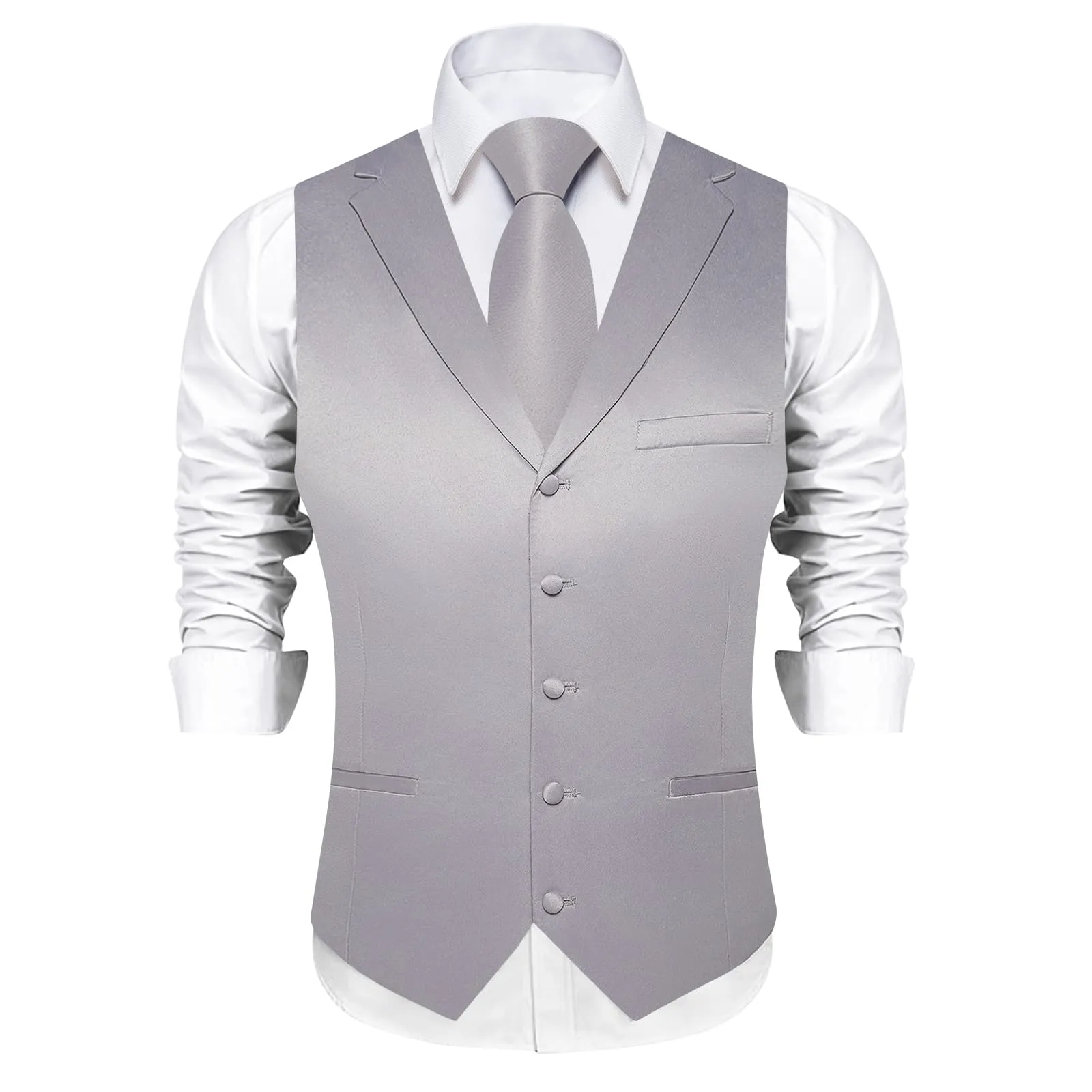 Ties2you Dress Vest Smoke Grey Solid Notched Collar Mens Silk Work Vest for Business