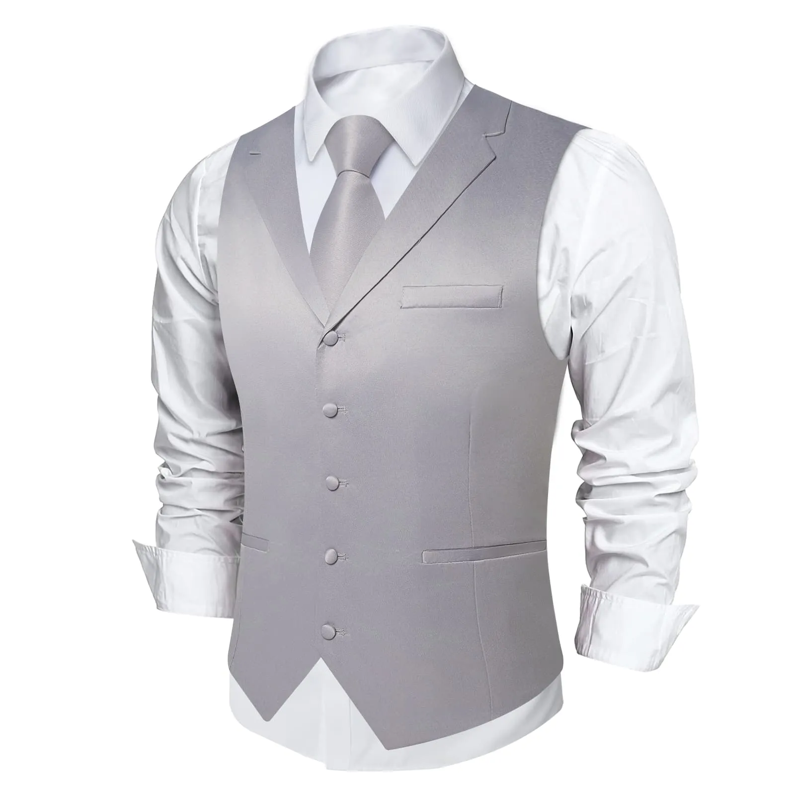 Ties2you Dress Vest Smoke Grey Solid Notched Collar Mens Silk Work Vest for Business