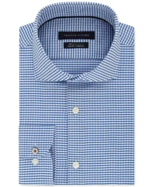 Tommy Hilfiger Men's Slim Thflex Supima Stretch Check Dress Shirt Blue Size 16X34-35
