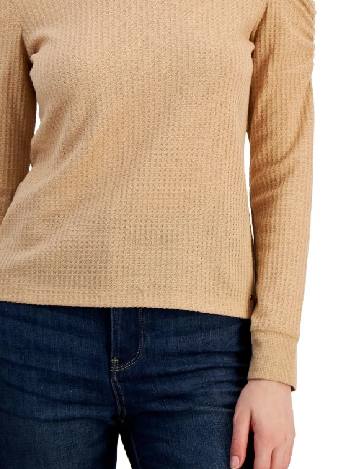 Tommy Hilfiger Women's Metallic Waffled Cold Shoulder Shirt Brown