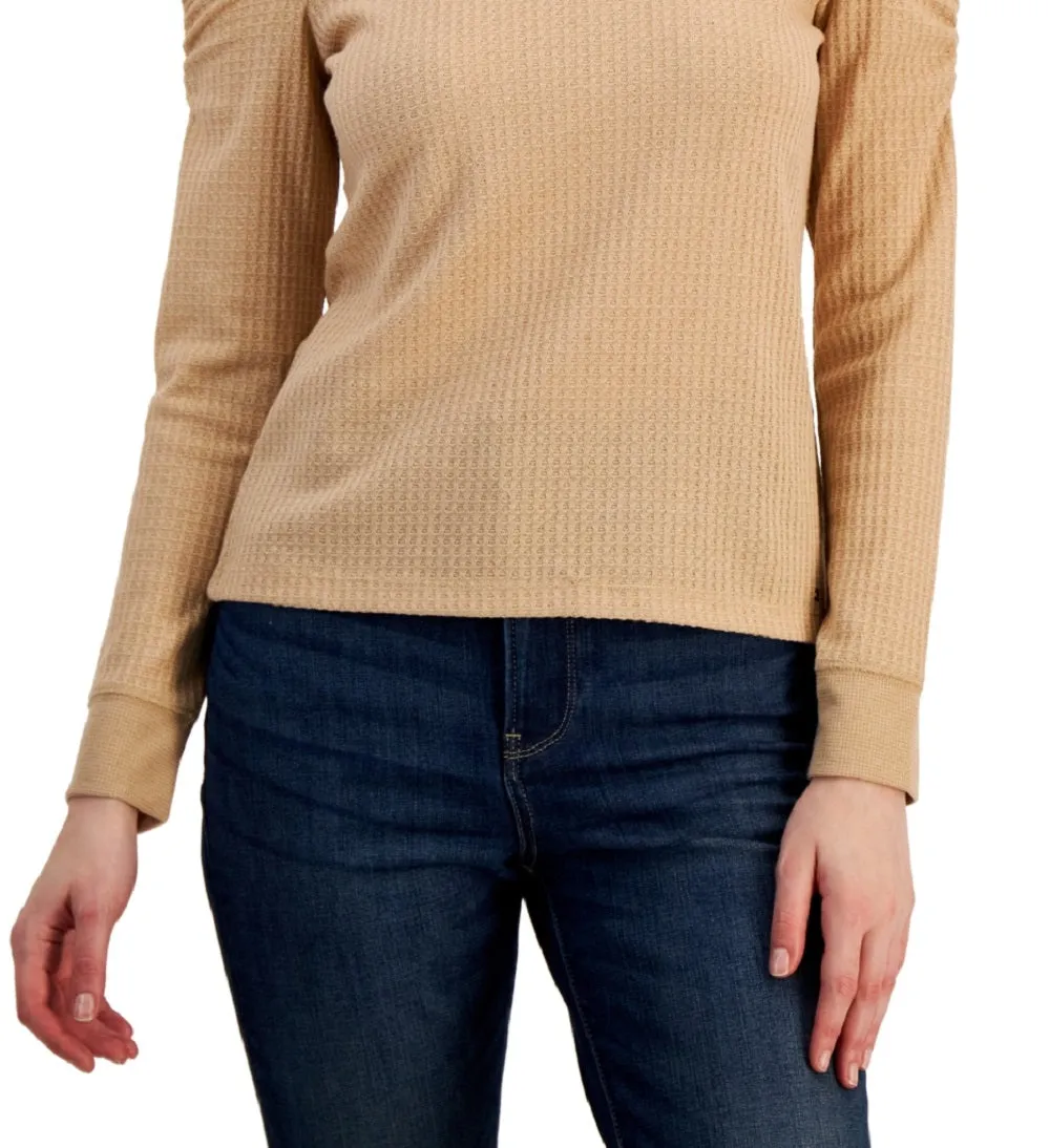 Tommy Hilfiger Women's Metallic Waffled Cold Shoulder Shirt Brown