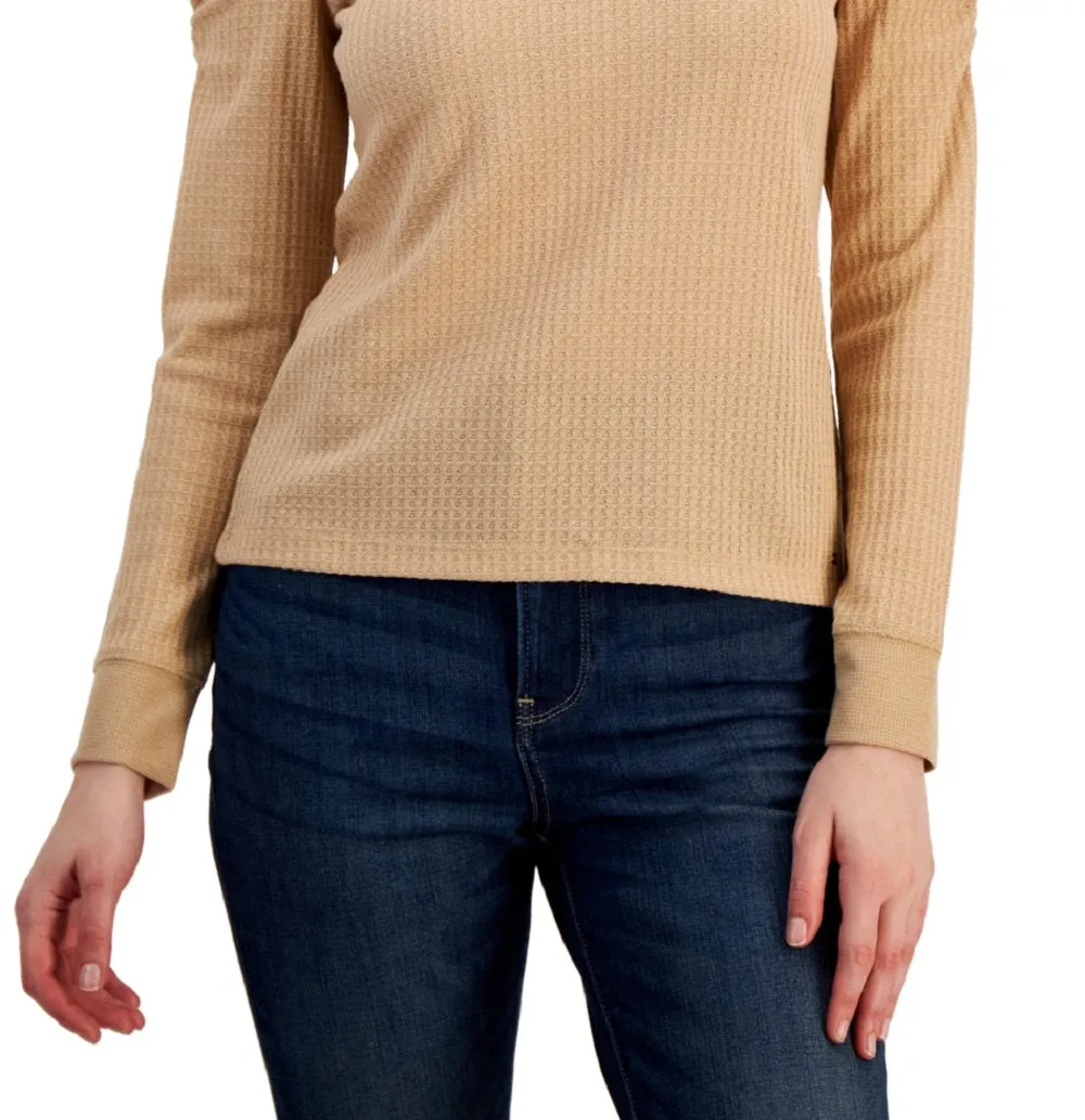 Tommy Hilfiger Women's Metallic Waffled Cold Shoulder Shirt Brown