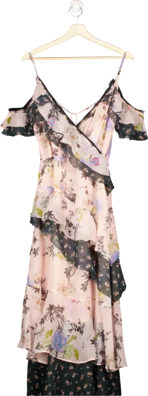 Topshop Pink Floral Print Cold Shoulder Midi Dress UK 8