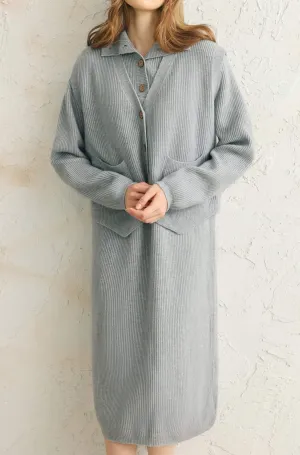 Two-Piece Set: V-Neck Irregular Hem Knit Vest   High Neck Long Shift Knit Dress