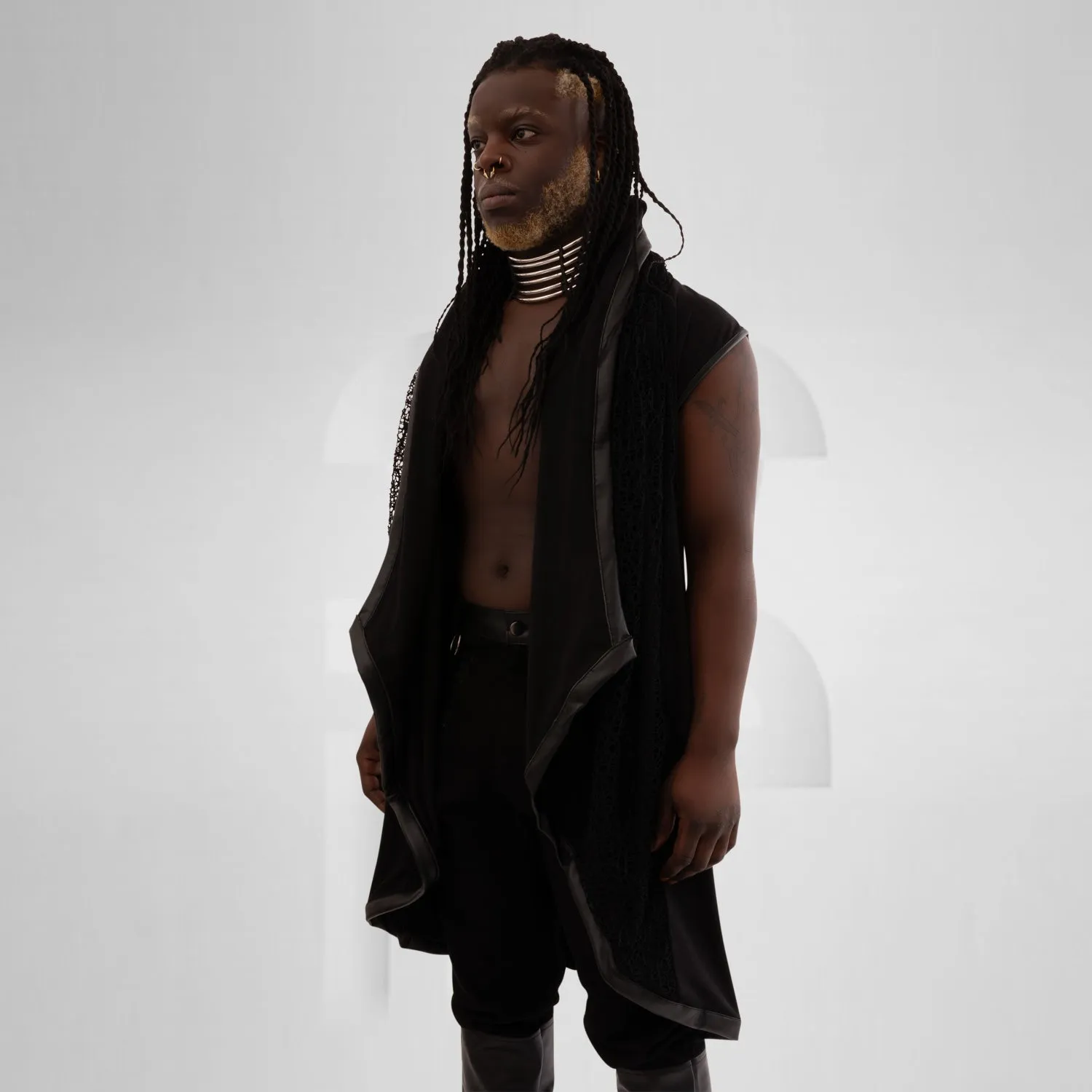 Vegan Leather Laser-Cut Hooded Vest
