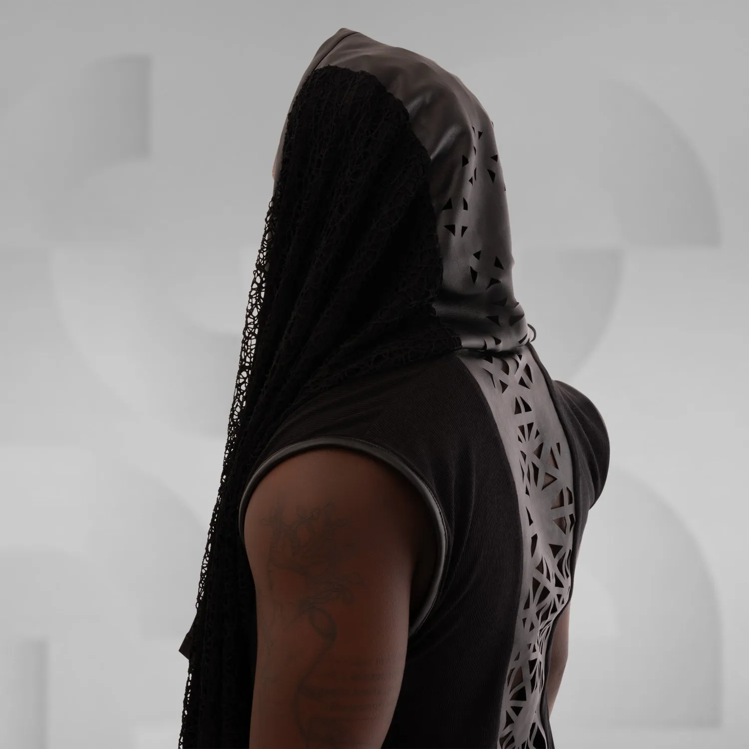 Vegan Leather Laser-Cut Hooded Vest