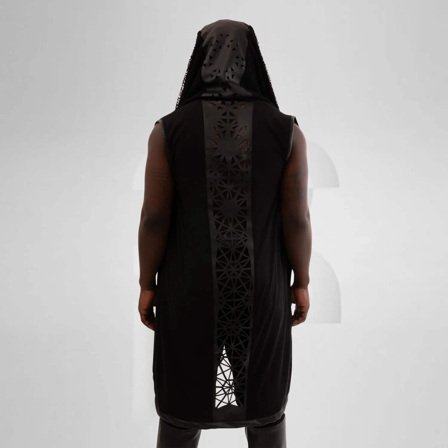 Vegan Leather Laser-Cut Hooded Vest