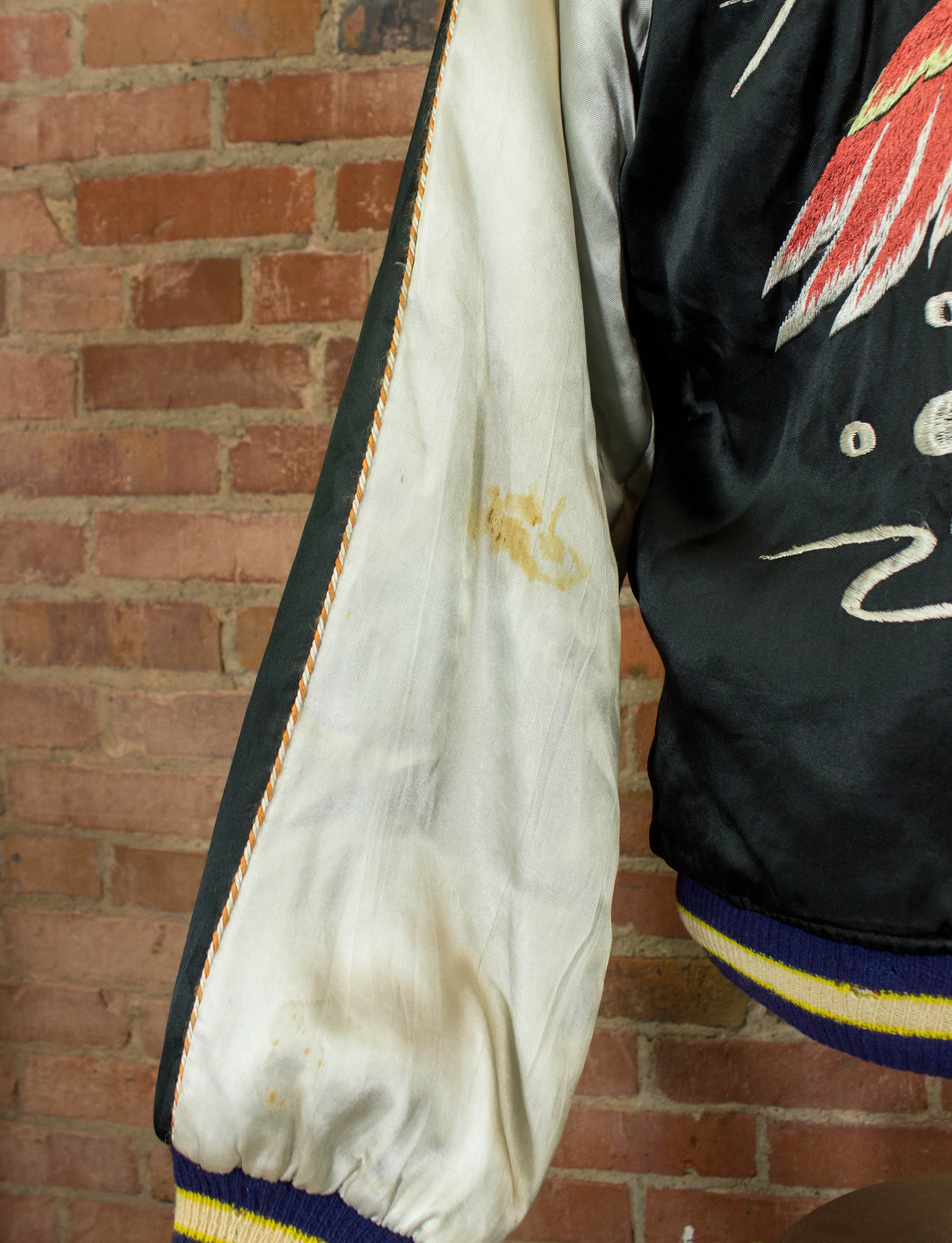 Vintage Japan Reversible Silk Sukajan Bomber Jacket 40s Black and Maroon Large