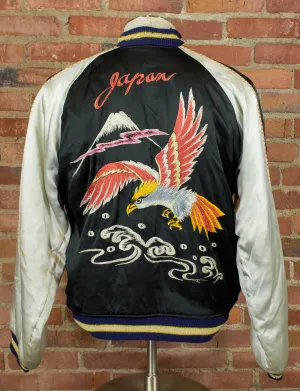 Vintage Japan Reversible Silk Sukajan Bomber Jacket 40s Black and Maroon Large