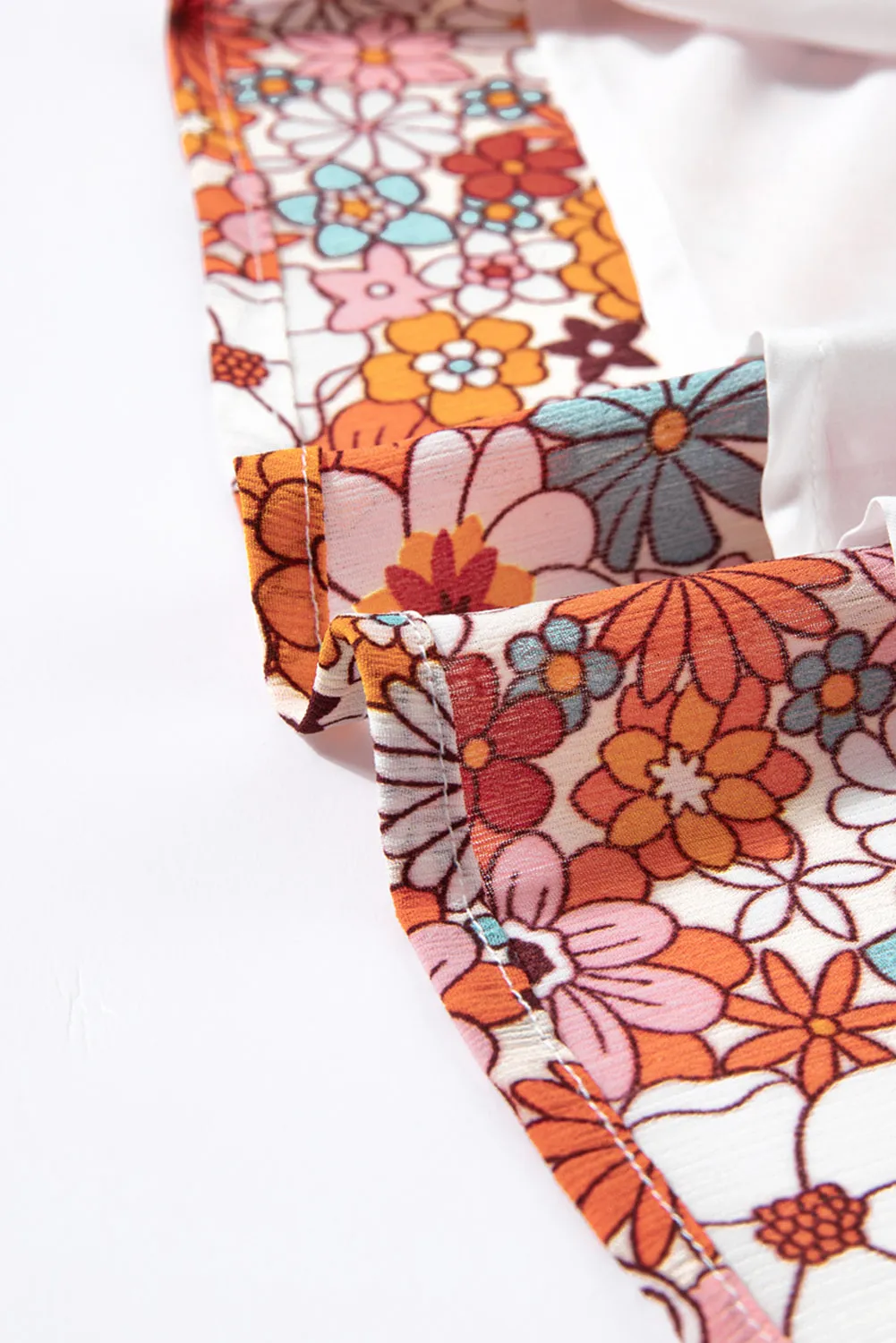 Women's Casual V Neck Floral Print Smocked Short Sleeve Chiffon Blouses
