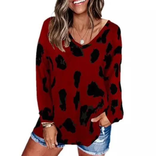 Women's V-Neck Leopard Print Inspired Top