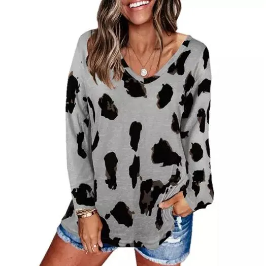 Women's V-Neck Leopard Print Inspired Top